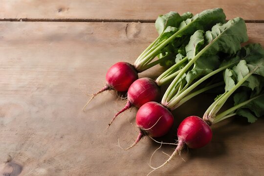 fresh radishes on a wooden table