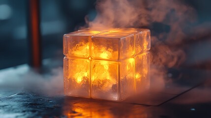 Enigmatic fusion: a luminous geometric spectacle enveloped in ethereal vapours