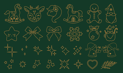 Christmas line art icons. Stars set. New Year holidays, Christmas evening. Minimalist elegant illustration. Xmas gifts. Winter season. Christmas silhouette. Holiday templates for cutter craft machine.