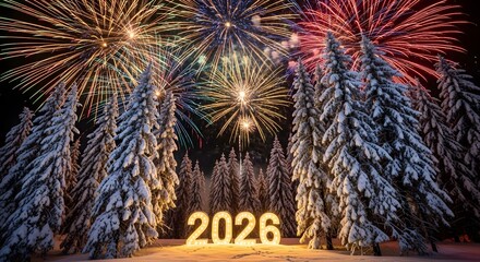 Exciting New Year 2026 celebration with bright fireworks display