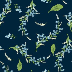 Vintage Blue Forget-Me-Nots Wreath Seamless Pattern