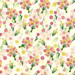 Sweet Pink and Yellow Scatter Floral Seamless Pattern