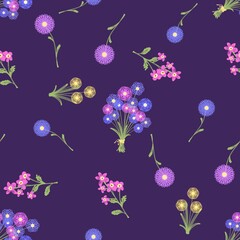 Jewel Tone Scatter Floral Bouquet Seamless Pattern