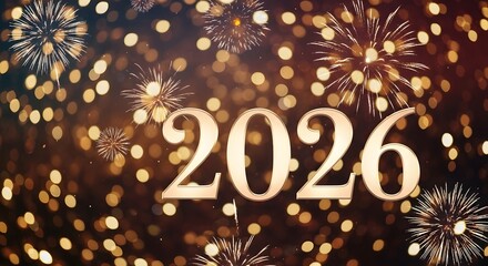 Celebrate 2026 with festive golden fireworks and bokeh lights
