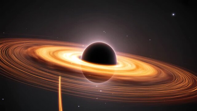 Cosmic black hole accretion disk glowing energy vortex swirling gravitational pull deep space 4K Ai HD high quality video.	
