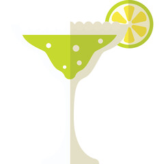 A refreshing lime margarita cocktail in a margarita glass with a lime wedge garnish on a transparent background
