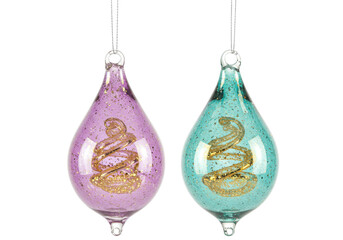Isolated set of two vintage festive glass Christmas ornaments for holiday seasonal decor