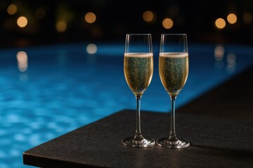 Elegant Champagne Toast by the Pool: Celebrating Luxury and Special Occasions with Sparkling Wine