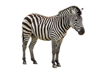 Isolated Plains Zebra Standing in Natural Pose Profile Side View Close Up in Studio Light