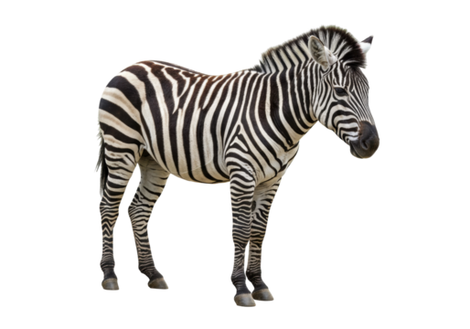 Isolated Plains Zebra Standing in Natural Pose Profile Side View Close Up in Studio Light