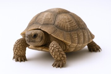 Obraz premium Desert Tortoise Close-up on White Background, Capturing its Textured Shell and Strong Legs in a Wildlife Portrait
