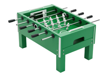 Isolated foosball table game, recreational pastime, hobby for leisure with friends, green toy