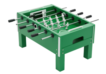 Isolated foosball table game, recreational pastime, hobby for leisure with friends, green toy