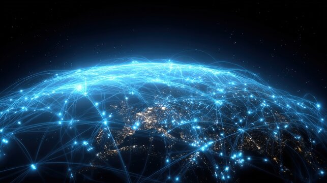 Global Network Connection: Interconnected World with Digital Communication and Data Transfer, Illustrating Modern Technology