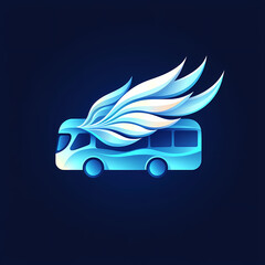 A sleek blue bus design featuring stylized wings, symbolizing speed and motion. Ideal for transport or travel-related concepts in modern graphics.