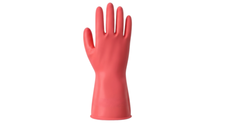 Isolated pink rubber glove for washing dishes and cleaning on a solid background color