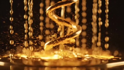 Golden liquid spills down a twisting spiral column, creating a metallic pool suitable for luxury, water, abstract, and creative concepts. - Powered by Adobe