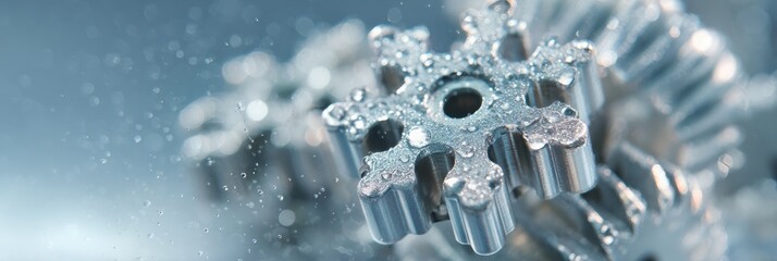 Gears and Wheels Combine to Form a Snowflake Shape Representing Winter Mechanics in a Creative Design