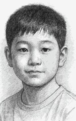 black and white sketch-style portrait of a young boy.