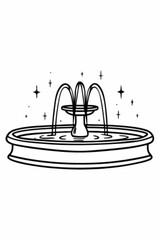 Minimilist illustration of a tiered fountain with water flowing and star accents on a white background design art vector