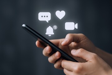 Using Smartphone with Social Media Notification Icons: Communication, Connection, and Digital Lifestyle Concept