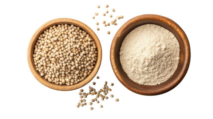 Bajra Grains and Bajra Powder Overhead Side by Side on Transparent Background