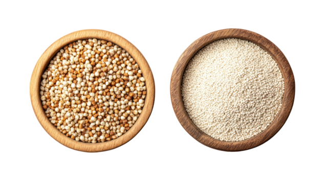 Bajra Grains and Bajra Powder Overhead Side by Side on Transparent Background