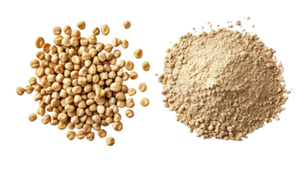 Bajra Grains and Bajra Powder Overhead Side by Side on Transparent Background