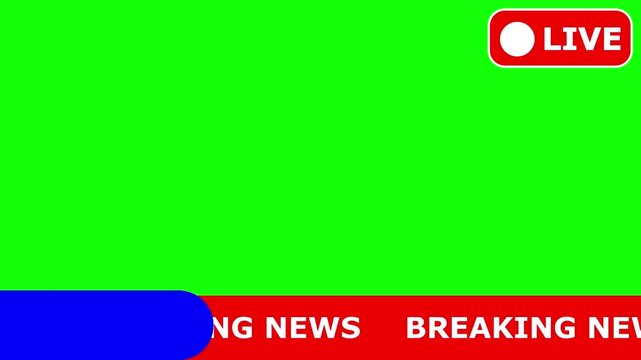 Breaking News and red lower third title strap, on green screen. Background for headline of television, video and media channel. Breaking news. Breaking news with earth background. 
