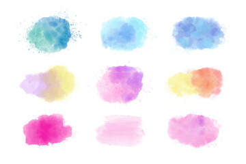 Set of bright abstract watercolor stains in rainbow colors. Hand drawn painted spots illustration. Artistic vector texture for premium gradient backgrounds, posters, cards, banners, prints, web design