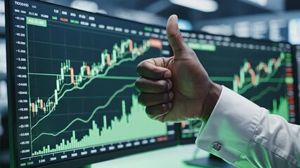 Stock market chart financial graph business success investment growth positive trend hand gesture thumbs up bullish market data analysis trading screen economic upward movement digital business graph - Powered by Adobe