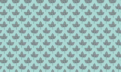 Seamless pastel teal background with a repeating pattern of stylized grey leaves. Perfect for textile design, website backgrounds, or as a subtle natureinspired texture.