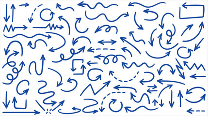 Handgezeichnete blaue Pfeile Sammlung auf weißem Hintergrund