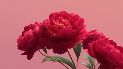 Obraz premium Vibrant Red Peonies with Soft Pink Background, Exquisite Floral Arrangement for Romantic Themes and Nature-Inspired Designs