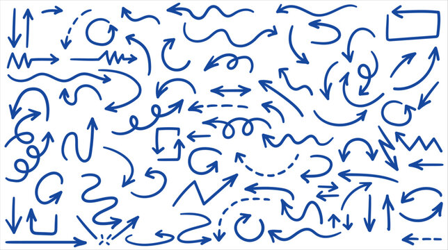 Handgezeichnete blaue Pfeile Sammlung auf wei&szlig;em Hintergrund