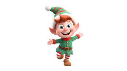 3D Christmas elf character in playful holiday pose isolated on white background