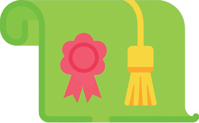 Green diploma scroll with red ribbon and gold tassel