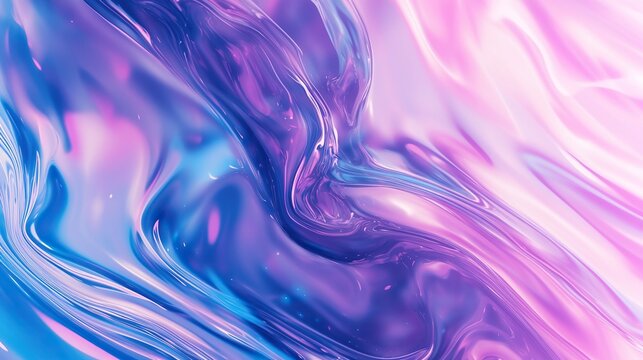 Close-up of swirling purple, blue, and pink liquid colors forming fluid shapes and vibrant hues, crafting a dynamic abstract background with smooth, flowing color transitions.