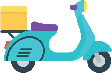 Turquoise scooter delivery box flat icon