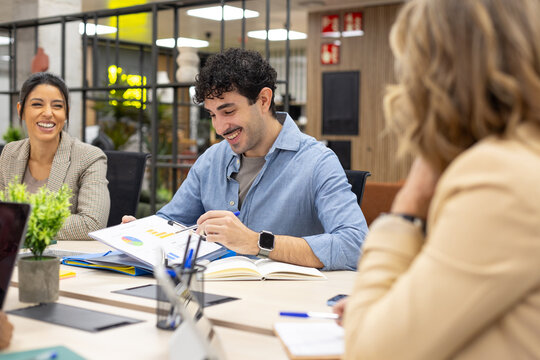 Diverse startup team collaborating during a business meeting