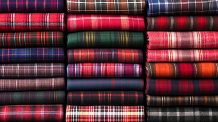 Colorful tartan fabric collection for autumn and winter fashion and home decor design