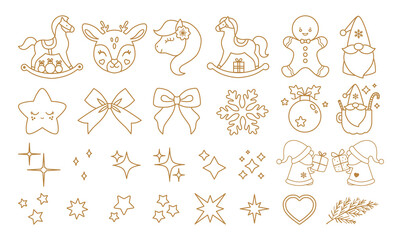 Christmas line art icons. Stars set. New Year holidays, Christmas evening. Minimalist elegant illustration. Xmas gifts. Winter season. Christmas silhouette. Holiday templates for cutter craft machine.