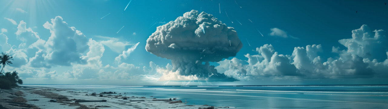 Nuclear weapon explosion in the ocean. Nuclear weapons testing.