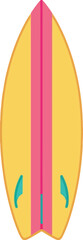 Vibrant yellow surfboard with pink stripes summer fun