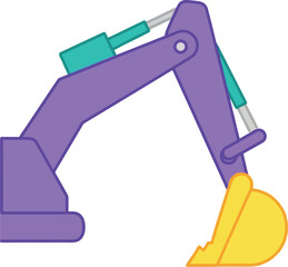 Purple excavator arm digging yellow bucket construction machine