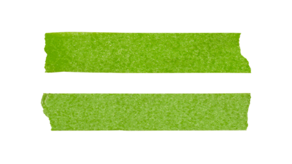 Green Adhesive Tape Strip Torn and Isolated on White Background. Green adhesive torn masking tape pieces isolated on a transparent background.