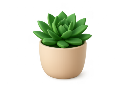 Green succulent plant in pot 3d rendering - Powered by Adobe