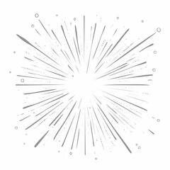 Obraz premium Abstract radiating lines with small circles creating a starburst or explosion effect, reminiscent of a firework or sunburst design element, in a minimalist, hand-drawn style
