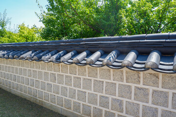 Korean style wall and roof, bukchon hanok villageTraditional Korean style architecture in Seoul South Korea.