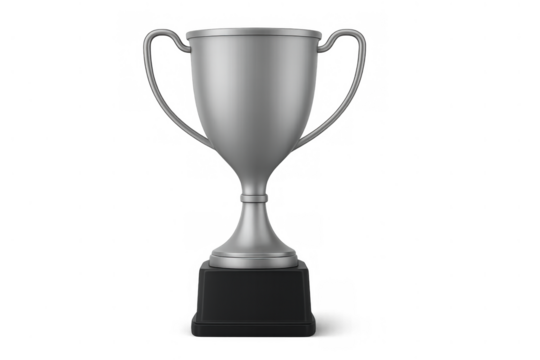 Silver trophy cup with black base for second place award in competition, symbolizing winning and achievement